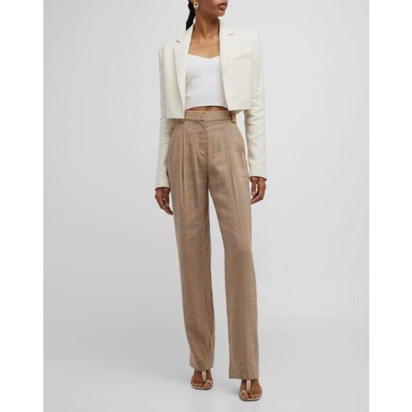 ALC Pants Womens 10 Fynn Plaid Straight Leg Trousers Tan Work Business Academia - Picture 1 of 16